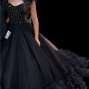 Black Embellished Tiered Gown with Sweetheart Neckline corset back